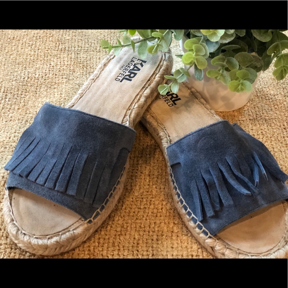 KARL LAGERFELD Espadrille Suede Fringe Slide NWOT